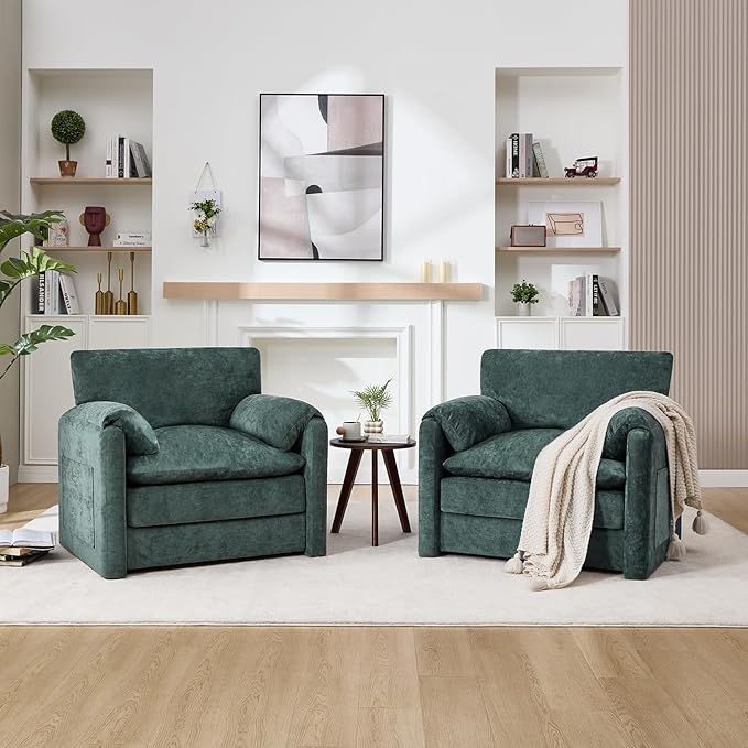 Tbfit Oversized Accent ChairModern Chenille Armchair for Living Room Comfy Upholstered Reading Chairs for Bedroom Apartment Office RV Green