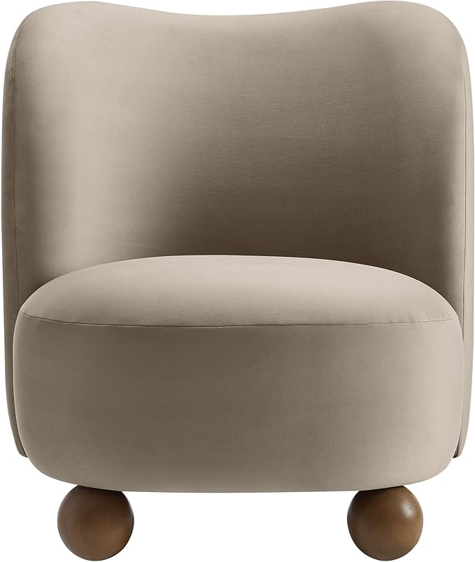 Modway Monroe Performance Velvet Accent Chair in Taupe Walnut - Upholstered Stain-Resistant Velvet Barrel Chair - Comfy Lounge Chair - Oversized Round Armless Reading Chair for Living Room Bedroom