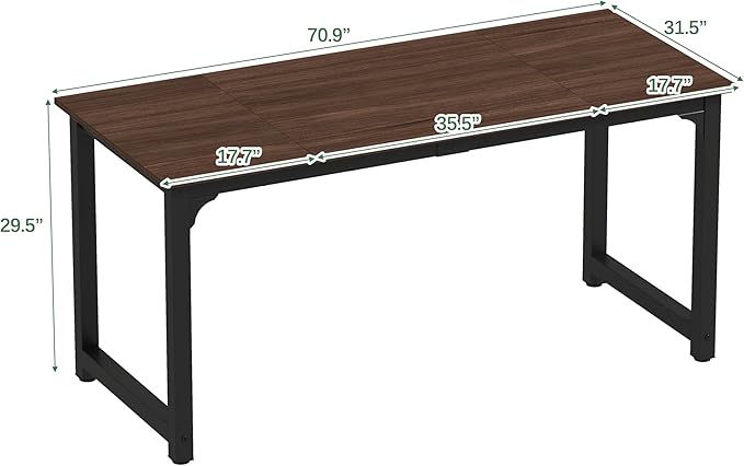 NSdirect Large Office Desk for Home Office Large 63” Computer Desk Table Wide Writing Study Desk for 2 Person Metal Sturdy Frame Thicker Steel Legs Black Chocolate