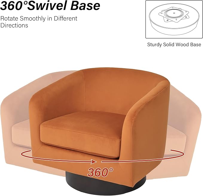 Swivel Barrel Chair Modern Round PU Leather Accent Armchair for Living Room Bedroom Oversized Comfy Club Reading Chairs for Adults (Velvet Orange Set of 1)