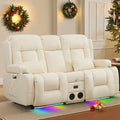TUNYI Power Loveseat Recliner Sofa with Massage &amp Heat Home Theater Seating with Console RV Recliner Loveseat Sofa with USB/Storage/Side Pocket/LED Light/Speaker (Cream White Loveseat)