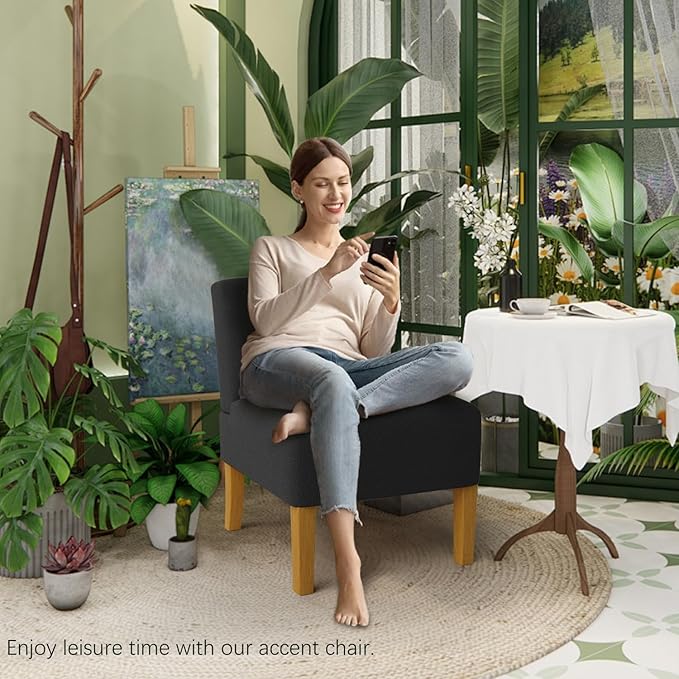 Gaussen Armless Accent Chairs for Living Room Modern Slipper Chair Living Room Chairs with Solid Wood Legs Makeup Vanity Chair Fabric Comfy Upholstered Arm Chair Accent Chair Side ChairNero