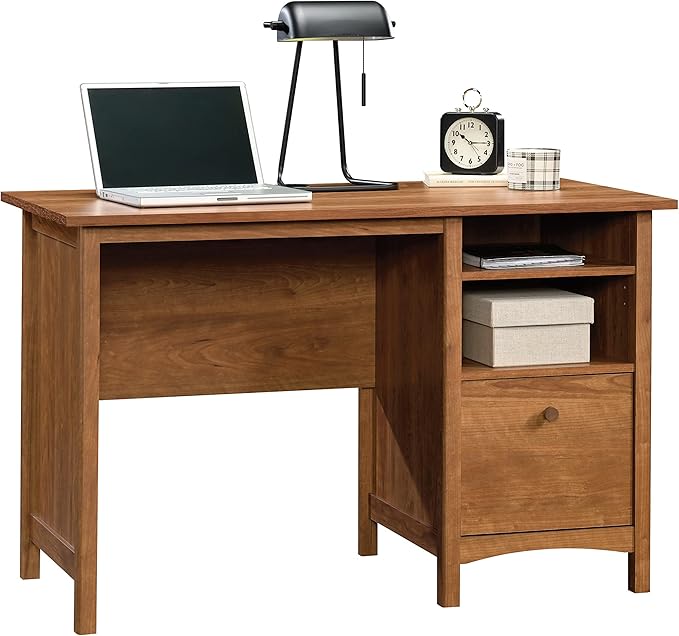 Sauder Union Plain Single Pedestal Desk Prairie Cherry Finish