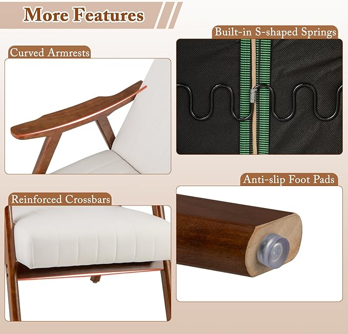 Giantex Mid-Century Modern Accent Chair Set of 2 Upholstered Comfy Living Room Chair with Arms Anti-Slip Felt Pads Wooden Frame Soft Padded Armchair for Living Room Bedroom Office Study Beige