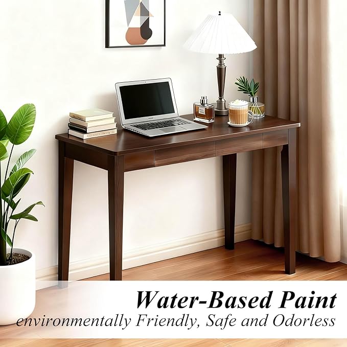 Solid Wood Desk40 Oak Wooden Desk with DrawersMid Century Modern Small Computer Desk with Drawers for Small Spaces Home Office Solid Wood Writing Desk (Walnut Color-2 40)