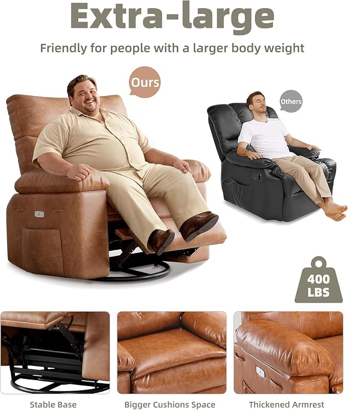 Oversized Recliner Chair for Adult150°Recliner Chairs Ergonomic Nursery Chairs Extra Wide Manual ReclinersPU Leather Upholstery Soft Sofa Chair for LivingroomRetro
