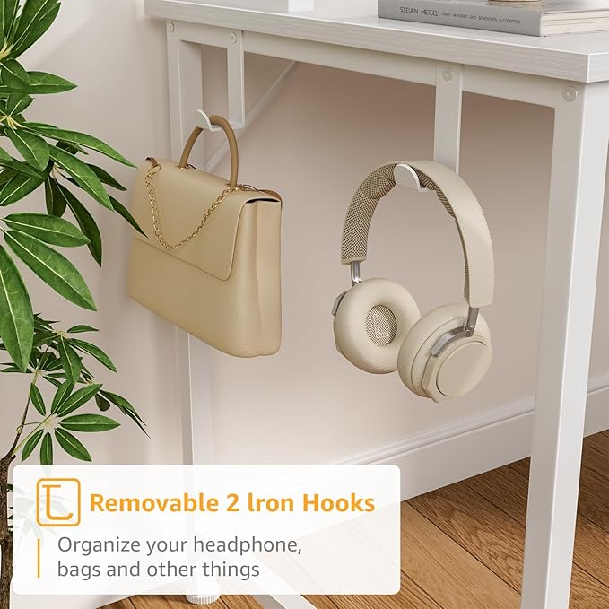 DLisiting White Computer Desk with Hutch &amp Drawers - Office Desk with 3 Storage Drawers and Power Outlets 47 Inch Modern Study Writing Desk for Bedroom Home Office