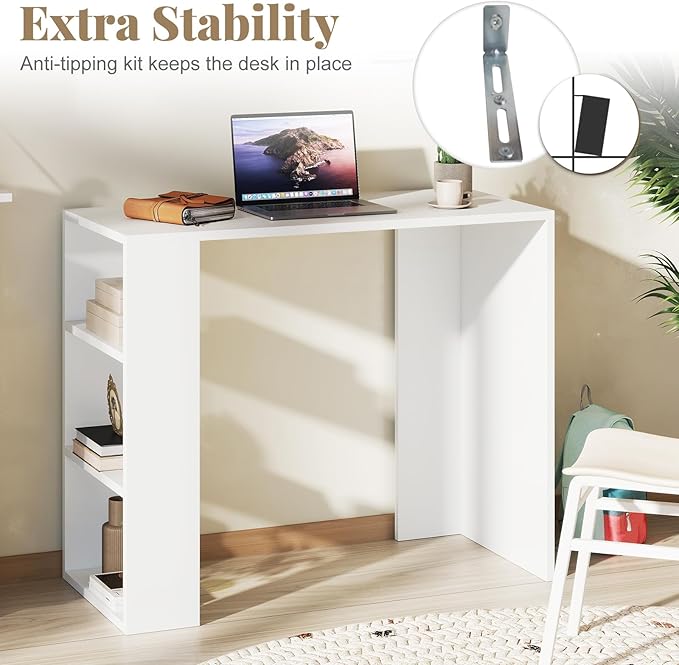Giantex Small Computer Desk 36 Inch Compact Home Office Desk with Storage Open Shelves &amp Anti-Tipping Kit Makeup Vanity Table Student Teen Study Writing Desk for Small Space White