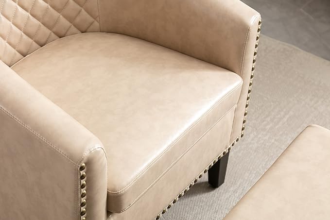 Accent Chair with Ottoman Mid Century Modern Barrel Chair Upholstered Club Tub Round Arms Chair for Living Room