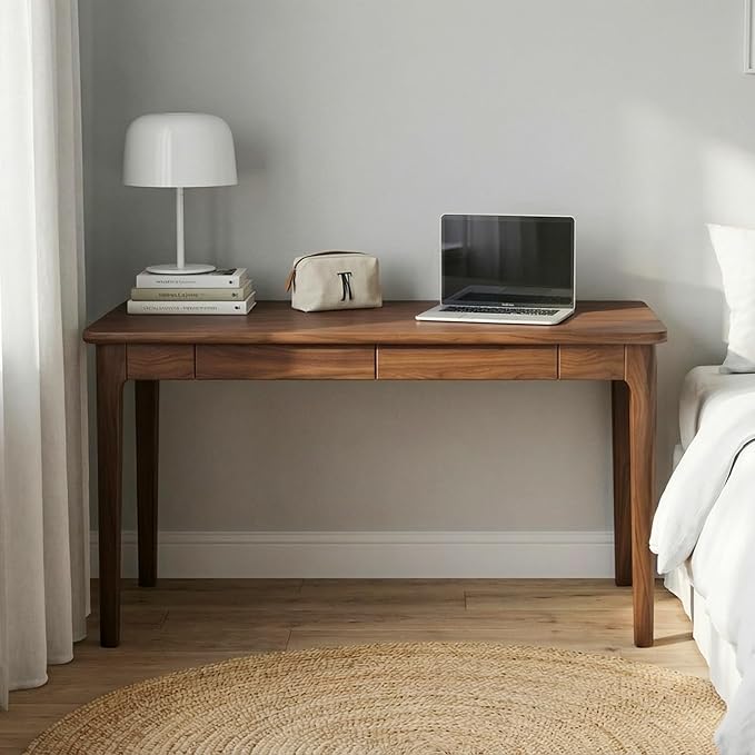 47 Executive Computer Desk with Smooth Drawers Walnut - 24 Deep Modern Minimalist Dual-Monitor Workstation Heavy-Duty