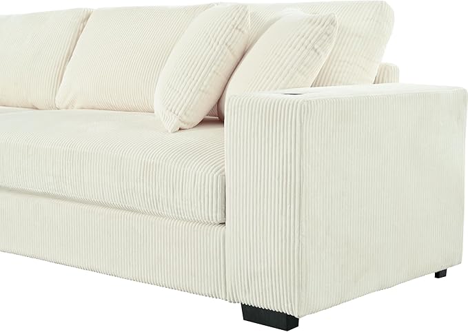 Ball &amp Cast Oversized L-Shaped Sectional Sofa with ChaiseLarge Comfy Upholstered Couch W/Thick CushionBuilt-in Cup Holders &amp Charging PortsWide &amp Thick Armrests &amp Seat Designfor Li