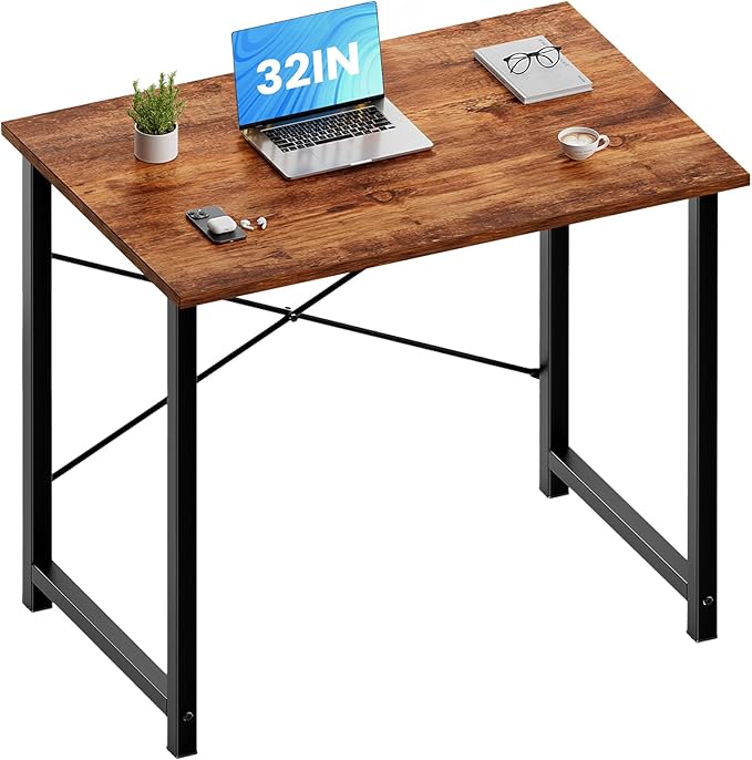 OLIXIS Small Computer Desk for Home Office 32 Inch Writing Desk for Small Spaces Study Table with X-Shaped Reinforcement Sturdy Bedroom Table with Scratch-Resistant Tabletop &amp Metal Frame Rust