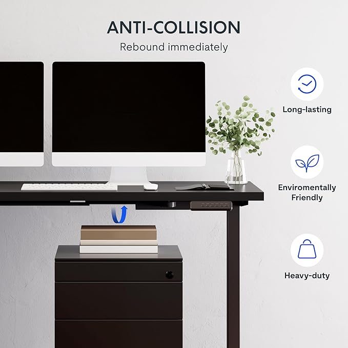 FLEXISPOT L Shaped Standing Desk 63 x 55 Inch Electric Height Adjustable Corner Desk Sit Stand Computer Workstation Preset Controller Home Office Black Frame with Black Top