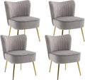 KCC Modern Velvet Upholstered Accent Chair Set of 4Mid Century Living Room Chairs with Golden LegsComfy Armless Chair Wingback Single Sofa Side Chair for BedroomLight Gray