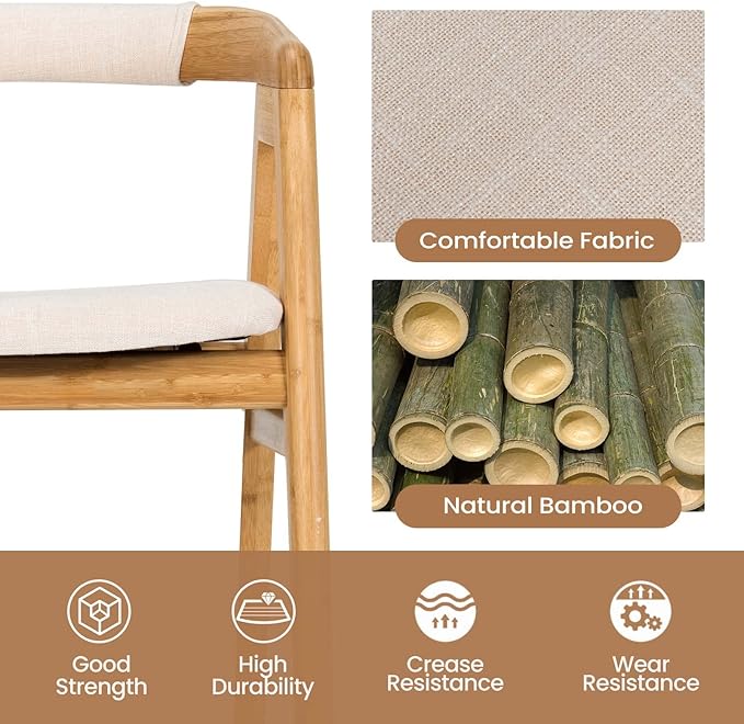 Giantex Accent Chair for Living Room Bamboo Painted Surface Upholstered Comfy Reading Chair with Anti-Slip Foot Pads Curved Backrest Arm Lounge Chair for Bedroom Waiting Room Office Natural