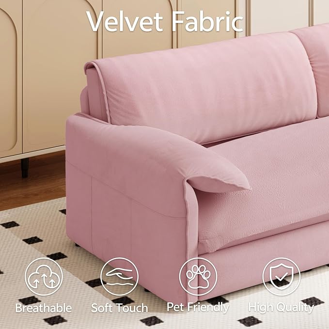 Newfun 66 Futon Sofa Bed 3 in 1 Convertible Sleeper Sofa with Side Storage Velvet Loveseat Bed Pull Out Sofa Bed for Living Room Small Space Bedroom Studio (Pink)