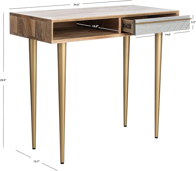 Safavieh Home Office Leni Modern Natural and Grey and Brass 1-drawer Desk