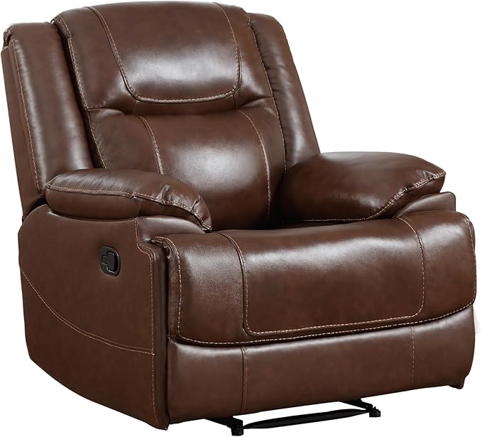 EBELLO Genuine Leather Recliner Manual Chair for Living Room 1 Seater Reclining Sofa Chair with Headrest and Armrest Modern Durable Home Furniture for Small Space Meeting Room Vintage Brown