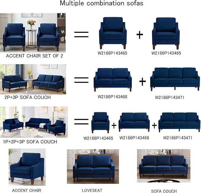 Modern Armchair Single Seat Sofa Chair with Wooden Legs Upholstered Velvet for Living Room &amp Bedroom Navy