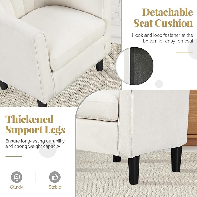 GOFLAME Accent Chair with Ottoman Modern Teddy Velvet Barrel Chair with Footrest Curved Backrest Removable Seat Cushion Upholstered Club Tub Sofa Reading Armchair for Living Room Bedroom Beige