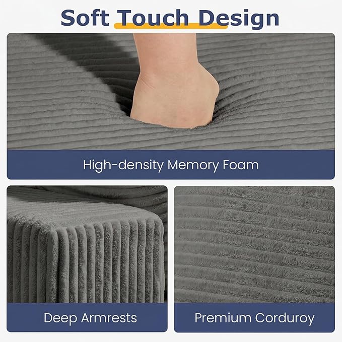 Boneless Couch for Living Room 3 Seater Convertible Futon Sofa Bed Comfy Pull Out Couch with 5 Pillows &amp Detachable Washable Cover Upholstered Floor Sofa in A Box No Assembly Required Grey