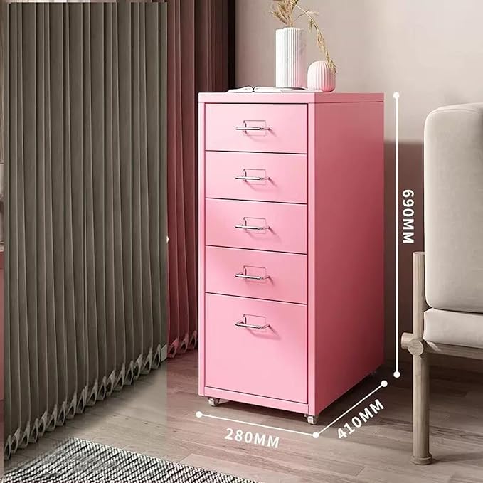 File Cabinet Multilayer Tin Cabinet Household Storage Narrow Storage Cabinet File Cabinet Office Drawer Cabinet (Color : Pink)