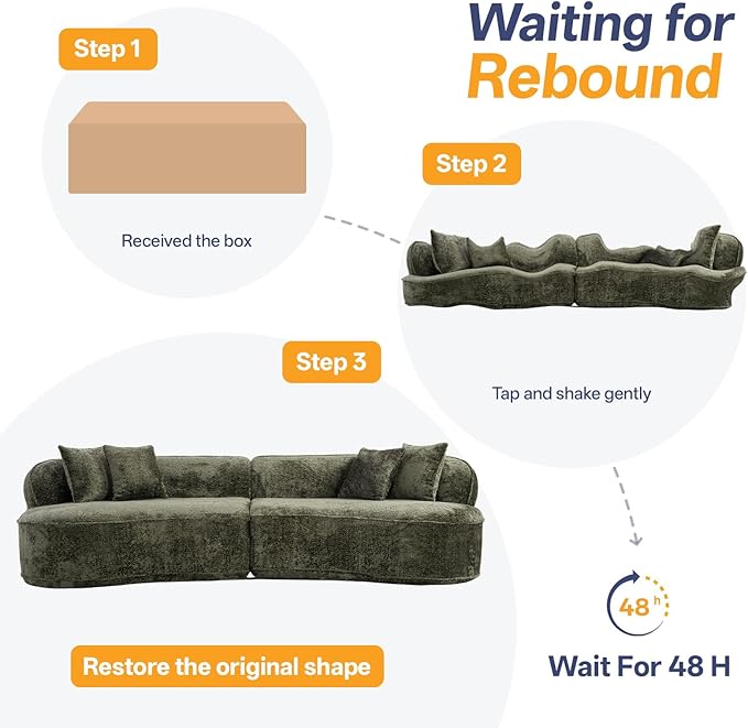 Modular Sectional Sofa Cloud Boneless Couch with Layered Cushion Upholstered Sofa in a Box Flexible Module Combination for Living Room No Assembly (Green 114”)