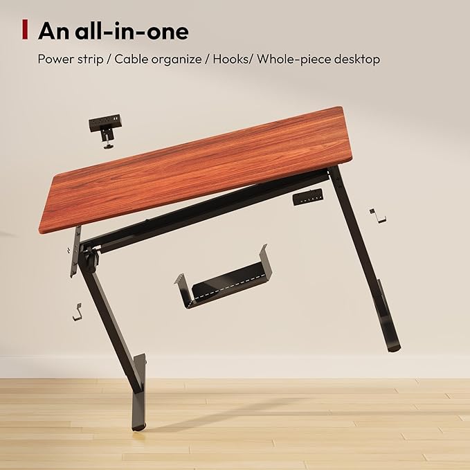 SANODESK Electric Standing Desk with Desk Clamp Power Strip 40x 24 Whole-Piece Desktop Height Adjustable Stand Up Desk with Cable Management Sit Stand Home Office Desk Black Frame/Mahogany Top