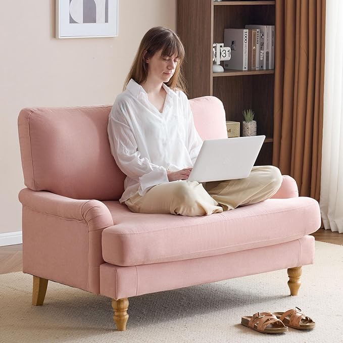 Bezseller Oversized Accent Chair Indoor 46 W Large Upholstered Single Sofa Chair and Wood Legs Big Comfy Armchair Leisure Lounge for Living Room Bedroom Apartment Reading Room(Pink)