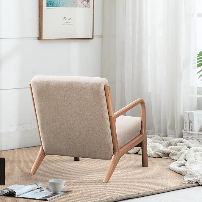 INZOY Mid-Century Modern Accent Chair Set of 2 Upholstered Living Room Chairs with Waist Cushion Reading Armchair for Bedroom Sunroom