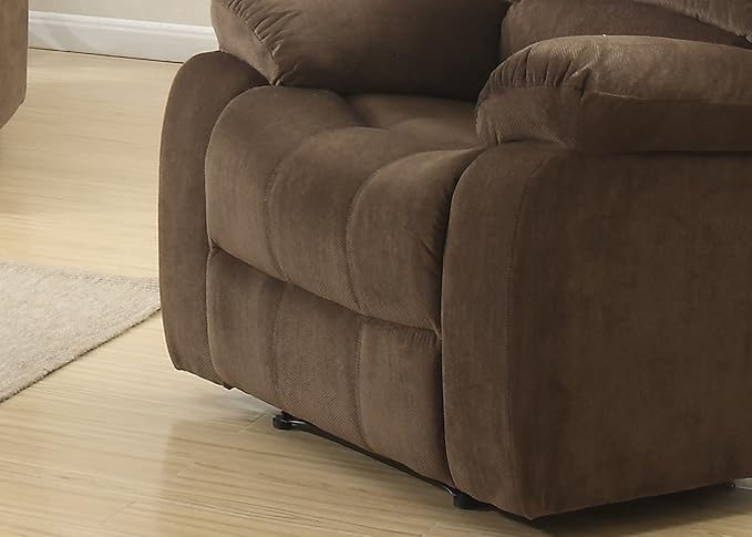 AC Pacific Bill Modern Upholstered Living Room Manual Recliner with Padded Pillow Top Armrests &amp Reclining Seat Chair Brown