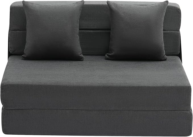 VEVOR Folding Sofa Bed 3-in-1 Foldable Couch Bed with 2 Pillows and Washable Cover 25D High Density Memory Foam Convertible Sleeper Chair Bed Futon Couch for Living Room Bedroom Dark Grey(Twin)