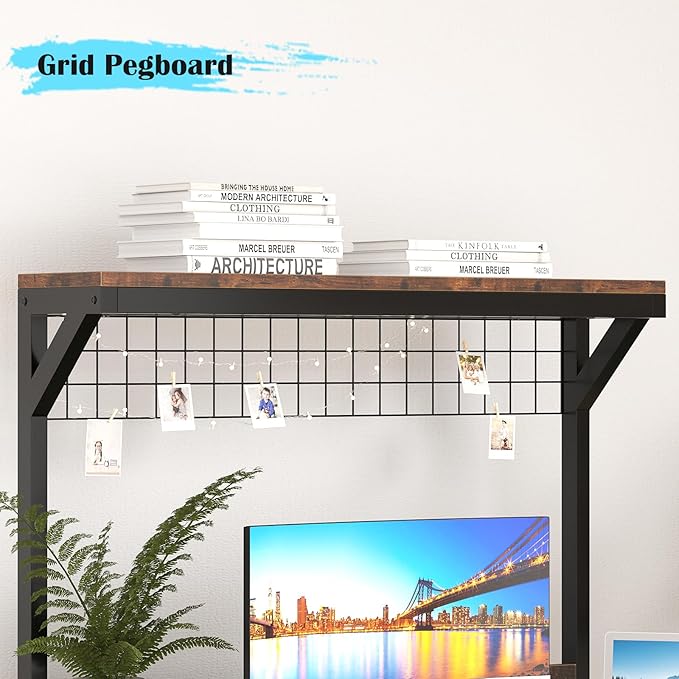31.5 Small Computer Desk with Hutch Office Desk Study Table Writing Desk Workstation PC Table for Home Office Space Saving Design Brown