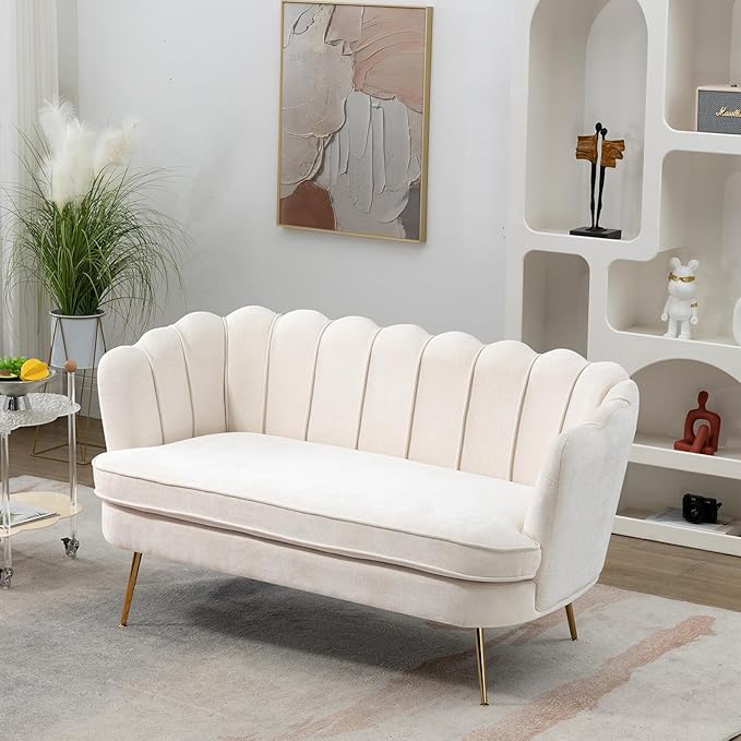Chifee &amp Vingol Upholstered Small Loveseat for Small Space with Golden LegsBeige