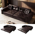 92.1 King Size Pull Out Couch Faux Leather 3-in-1 Convertible Sofa Bed with Wide Armrests &amp Tufted Upholstery 4 Seat Pull Out Sofa Bed with Pillows for Living Room/Apartment/Office Dark Brown