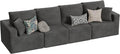 JUMMICO Boneless Couch with Deep Seat and Ottoman Modular Sectional Sofa with Body Support Corduroy Couches for Living Room Apartments Bedroom No Assembly Required (Black Four Seater)