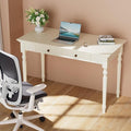 French Country Desk Farmhouse Writing Desk Solid Wood Computer Table with Drawers 47” Home Office Study Living Room Furniture Rustic Beige Finish (White 47in)