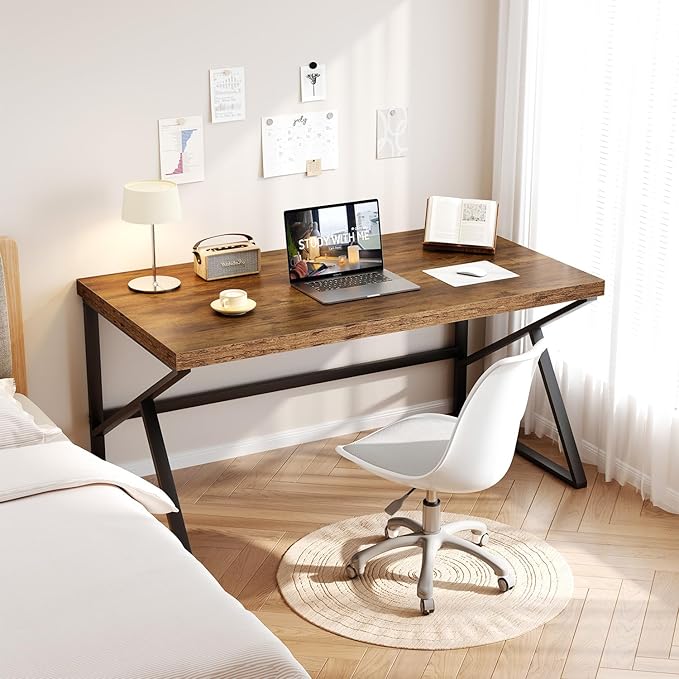 HSH Rustic Brown Desk Industrial Home Office Computer Desk Farmhouse Metal and Wood Computer Table Simple Bedroom Laptop PC Desk for Student Writing Study Gaming Executive Workstation 55 in
