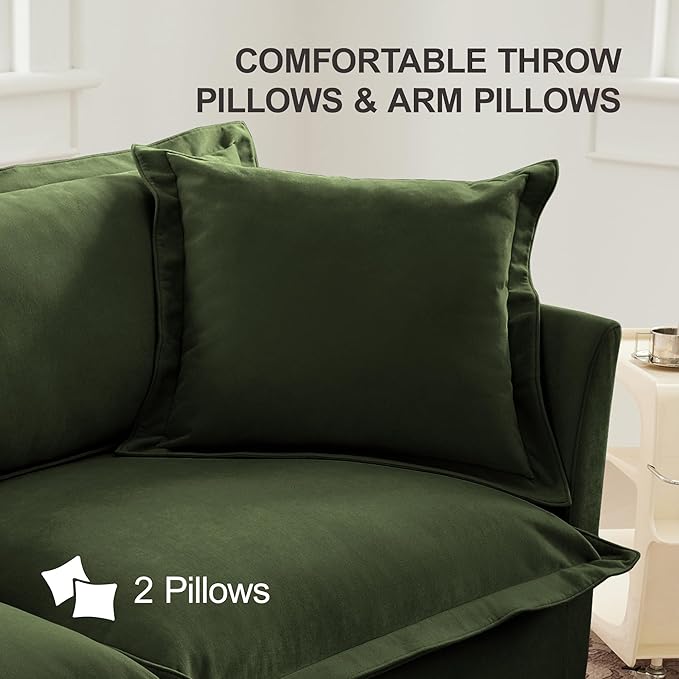 120 Inch 3-Seater Oversized Sectional Sofa with 2 Ottomans - Wide Deep Seat Removable Washable Chenille Fabric for Living RoomGreen