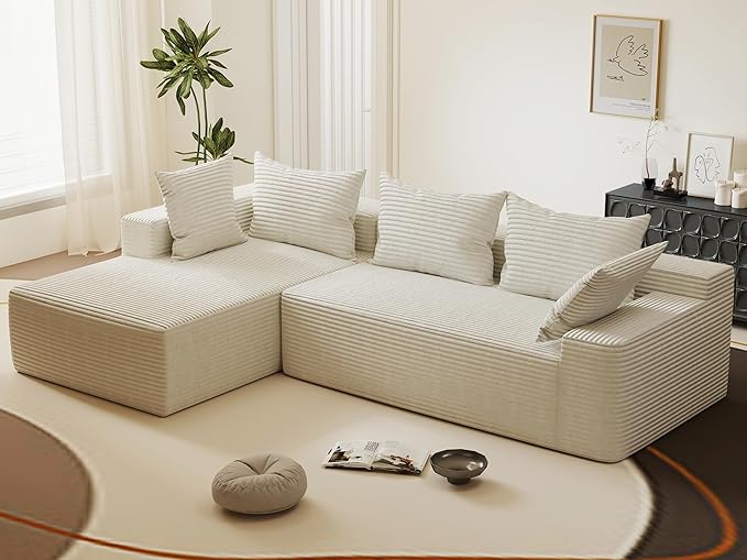 108Modern Sectional SofaModular Convertible L-Shape SofasUpholstered Couches with Deep SeatPet-Friendly Sponge Sofa for Living Room BedroomSofa bed for small space (Beige Left facing chaise)