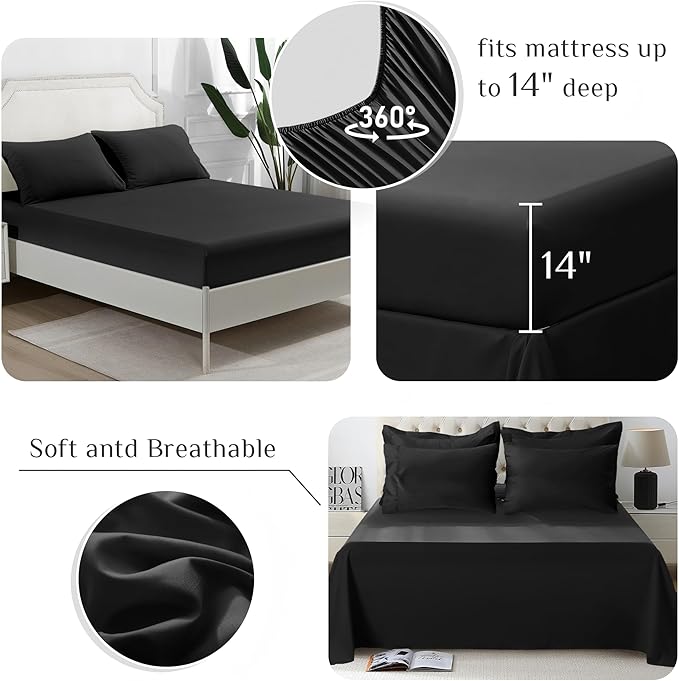 JOLLYVOGUE Oversized King Comforter Set Ultra-Soft Bed in a Bag Oversized King Size 7 Pieces Oeko-TEX Certified Bedding Set with Down Alternative Comforter Sheets Pillowcases &amp Shams Black