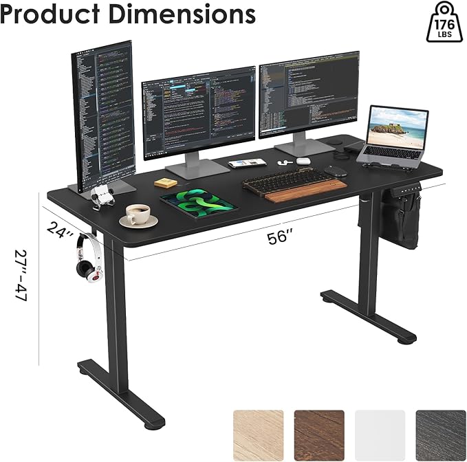 Electric Height Adjustable Standing Desk with Splice Board - Computer Gaming Desks Home Office Corner Desks Bedroom Craft Study Table Work Standing DeskBlack