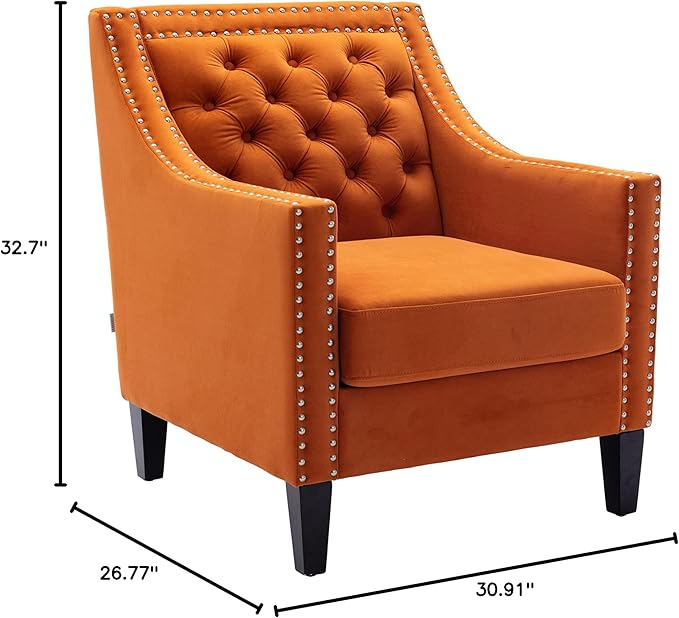 Accent Armchair Living Room Chair with Nailheads and Solid Wood Legs