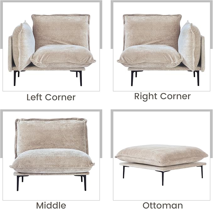 WJShome Velvet Modular Sectional Couch 74 Loveseat Cloud Couch with Deep Seat Sofa 2-Seater Sofa with Removable Cushions for Livingroom with 8 High Legs for Small SpacesOatmeal
