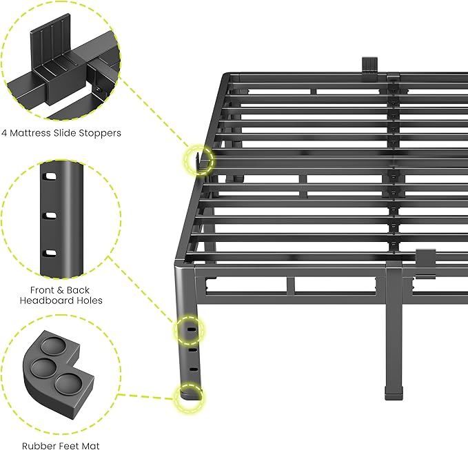 NKZ Queen Size Bed Frame 16 Inch Metal Bed Frame &amp Box Spring 2 in 1 Platform with Round Corner Legs 4000lbs Weight Capacity Reinforced Metal Frame Headboard Hole Noise-Free Easy Assembly