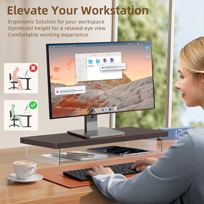 Dual Monitor Stand Riser 40 Large Computer Monitor Stands for 2 Monitors Wooden Desktop Organizer Shelf for Office Desk Computer Laptop TV Monitor Printer