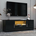 51 Inch Modern TV Stand with RGB LED Lights - Black Entertainment Center Storage Cabinet for 32-55 Inch TVs Living Room Media Console