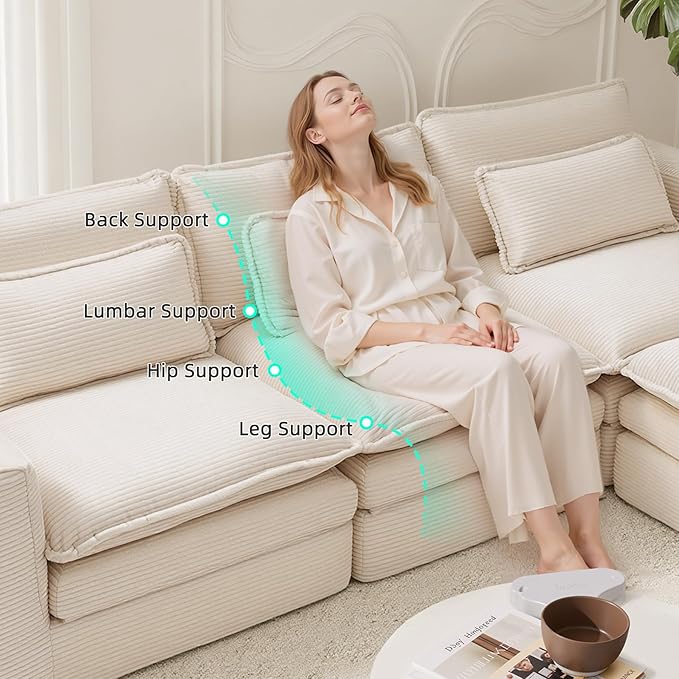109 Sectional Couches Boneless Modular Sofa for Living Room with Ottoman | No Assembly Required Sofa Bed L shaped Couch | Corduroy Deep Seat Couch with Double Layer Cushion &amp Removable Cover | Be
