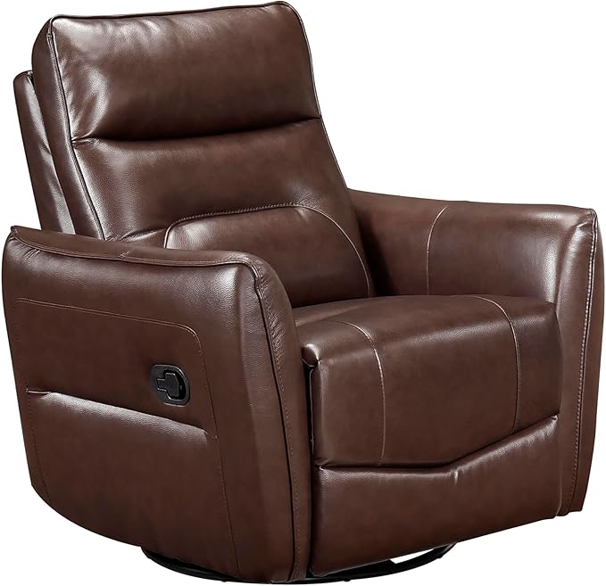 Lexicon Swivel Glider Reclining Chair Top Grain Leather Match Manual Recliner Comfy Nursery Glider Recliner Swivel Reclining Chair for Living Room/Office/Bedroom/Apartment Brown