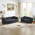 2 Pieces Chesterfield Sofa Set Tufted Velvet Couch with Rolled Arms Mid Century Modern Couch and Loveseat Sets with Nailhead Trim&ampGold Legs Comfy Deep Seat Couches Living Room Furniture (Black)